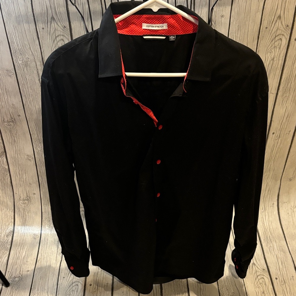Geoffrey Beene Black Shirt with Red Accents men’s size large cotton stretch